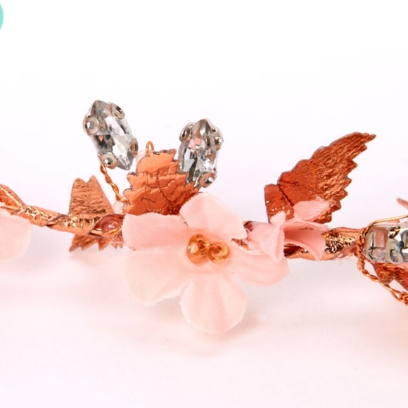 ROSE GOLD METALLIC FLOWER CROWN TIE HEADWRAP - PINK - Picture 6 of 6